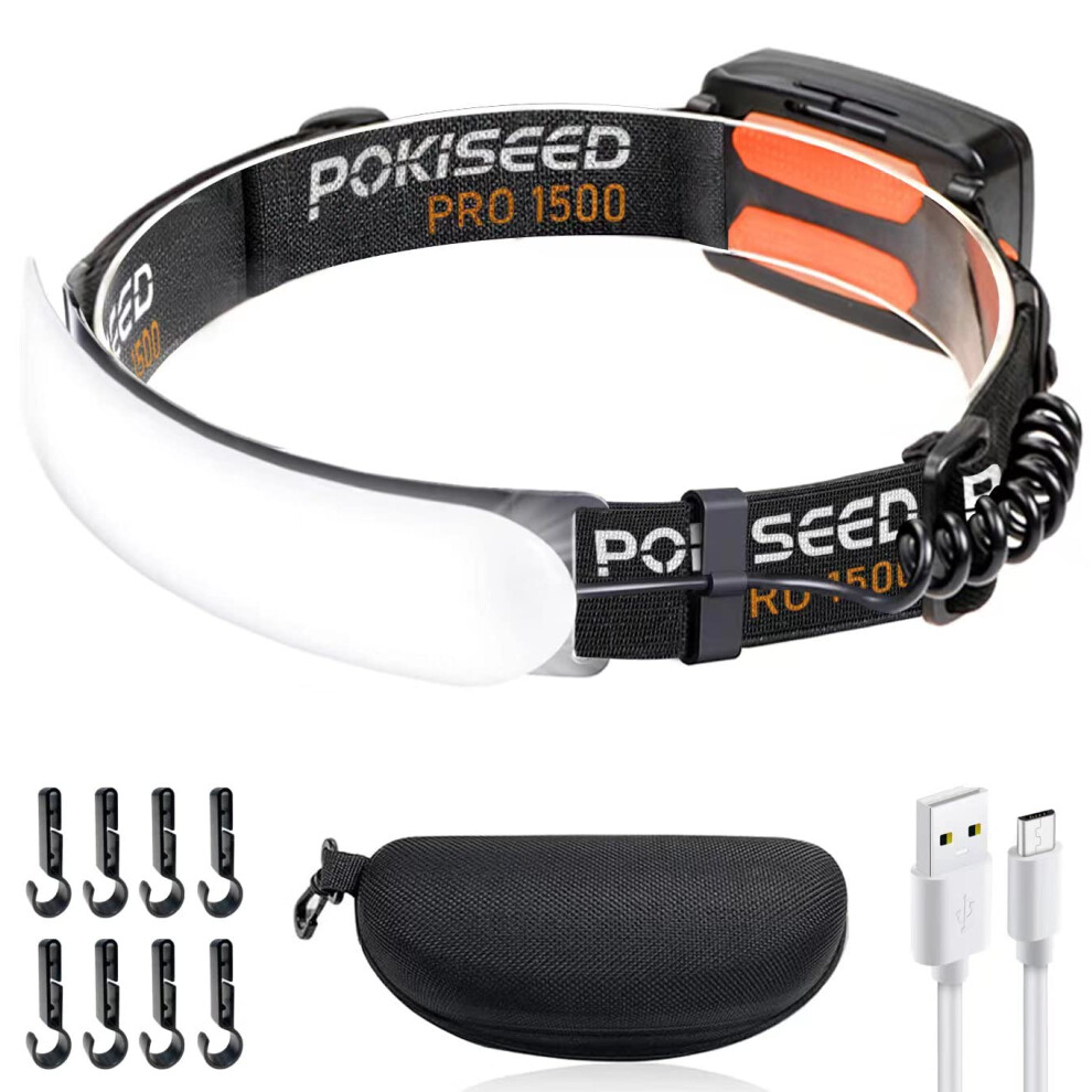 Pokiseed 1500 Lumens Rechargeable Head Torch With 230 Wide Beam 3 Brightne