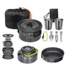 Lixada Portable Cookware Kit - 2-3 Person Cooking Set, Lightweight Non-Stick Camping Pots and Pans With Cups, Spoons, Forks, Cutlery for Outdoor Trav