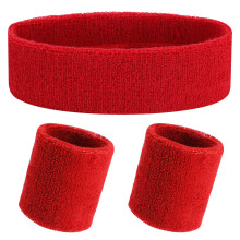 Yolev 3Pieces Sports Sweatband Set Sports Headband Wristband (1 Headband and 2 Wristbands) Set Sweatbands for Athletic Men and Women Red