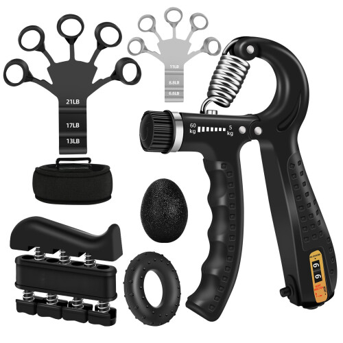5PCS Grip Strength Trainer Kit with Adjustable Hand and Forearm Gripper Han