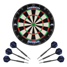 Mission Darts Shogun Dart Board Set | Endurance Round Wire Sisal Dartboard Set Including 2 sets of Steel Tip Darts
