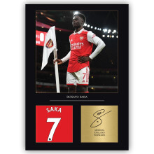 Bukayo Saka Signed A4 Print Display Arsenal Gift For Boys Digitally Reproduced Signature Saka Gifts For Boys (Framed)
