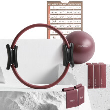 PhysKcal Pilates Ring Set, 15-Inch Magic Circle with Core Ball, Resistant Loop and Flex Band, Home Pilates on Mat Essential Kit (Plum)