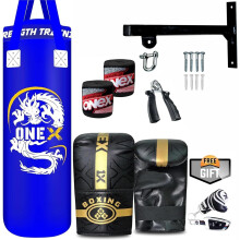 ONEX 3ft Punch Bag Set Heavy Filled Boxing Training Punching Gloves Fighting Hanging 13pcs Bracket Chains set (Blue)