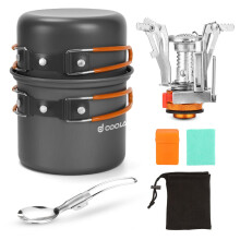Odoland Camping Cookware Set With Stove for 1-2 People - Portable Campfire Stainless Steel Cook Gear Traveling Cooking Equipment Utensils Outdoor Coo