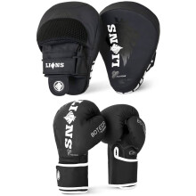 Lions Focus Pads and Gloves Set - Boxing Hook and Jabs Sparring Punch Martial Arts MMA Punching Mitts Muay Thai Kickboxing Coach Glove Sets for Men W