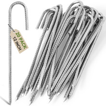 Graxury 12inch Heavy Duty Trampoline Tents Anchor Ground Pegs - Galvanized Steel Rust-Proof J Hook Rebar Stakes Fit Trampolines Camp Garden Shed Swin