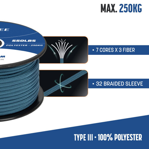 Brotree 550 Paracord 4mm 15m Rope Type III 7 Strands 100 Polyester Parachut 2