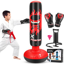 160cm Kids Punching Bag, Free Standing Inflatable Punch Bag with Air Pump & Gloves, Kids Boxing Bag for Boys Girls Age 6-12, Red Ninja Boxing Set Int