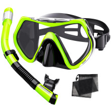 Snorkel Set Adults,Dry-Top Snorkeling Gear,Anti-Fog Tempered Glass Panoramic Mask, Anti-Leak Snorkelling Kit with Carry Bag for Swimming,Scuba Diving