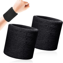 Quelcc 2 Pcs Sweatbands, Sweat Bands Wristbands, Thicken Black Wristbands, Athletic Cotton Sweat Bands, Wrist Sweatband, for Tennis, Basketball, Runn