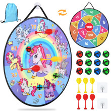 26 Inches Double-sided Foldable Kids Dart Board Set, Maomaoyu hook and loop Dart Board for Party Garden Games for Kids with 12 hook and loop Balls, Ou