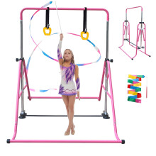 Kegoupdys Gymnastics Bar Folding Gymnastics Equipment with Gymnastic Rings Adjustable Height Horizontal Bar with Gymnastic Ribbon for Kids/Home Girls