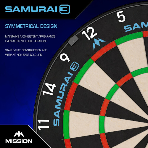 Mission Darts | Samurai 3 | Professional Bristle Dartboard | Knife Wire | Black Number Ring 2