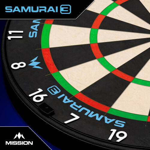 Mission Darts | Samurai 3 | Professional Bristle Dartboard | Knife Wire | Black Number Ring 1