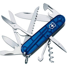 Victorinox Huntsman Swiss Army Knife Medium Multi Tool Camping Knife 15 Functions Large Blade Bottle Opener Blue Transparent