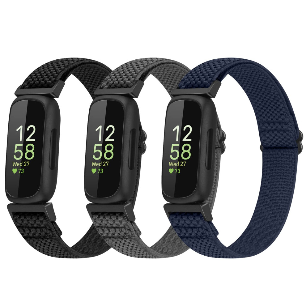 Enkic 3 Pack Elastic Strap Compatible With Fitbit Inspire 3/2/Hr, Ace 3/2 - Adjustable Stretchy Nylon Sport Replacement Wristband For Men Women 60858603