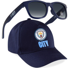 MANCHESTER CITY F.C. Baseball Cap or Bucket Hat and Kids Sunglasses Set Summer Sun Hat 100% UV Holiday Essentials Boys Gifts (Navy Cap)