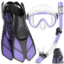 Lealinga Snorkel Set Adult with Flippers, Anti-Fog Diving Set, Dry Snorkel, Adjustable Flippers, Snorkelling Packages for Men and Women