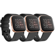 Pack 3 Straps for Fitbit Versa 2 Strap/Versa Strap for Women Men, Silicone Sport Replacement Wristband for Fitbit Versa Lite/Versa 2/ Versa (Black*3,