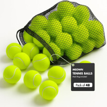 Meown Tennis Balls with Mesh Carrying Bag, Pack of 12 24 36 48 | Pressureless Training & Practice Balls for All Court Types | Durable Dog Fetch & Pla