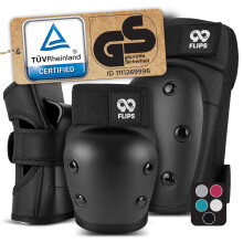 99FLIPS Adult Skate Pads - Knee and Elbow Pads With Wrist Guards for Skateboard, Scooter and Inline Skating - Size L in Black