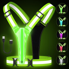 Fitense LED Reflective Vest Running Gear - 5 Lights Colors High Visibility Reflective Running Gear Rechargeable Light Up Running Vest for Walking Run