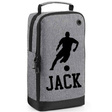 Personalised Football Boot Bag - Shoe Sports Bag With Name and Football Design - Grey Footballer Gift