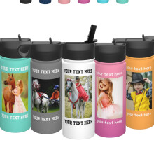 OMNRELM Personalised Water Bottle with Photo and Text, 500ml Custom Stainless Steel Insulated Thermos Flask with Straw for Sports Gym Hiking, Gift fo