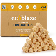 Ecoblaze Natural 24 Firelighters - Fire Lighters for BBQ, Pizza Oven, Fire Pits - Wood Wool Fire Starters - Perfect for Garden Life & Camping, Safe,
