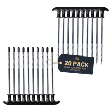 TIMBER RIDGE 20 Pack Tent Pegs Heavy Duty for Hard Ground, Rust Proof Spiral Thread Steel Tent Peg & Awning Pegs for Camping Stakes Garden Hiking Tri
