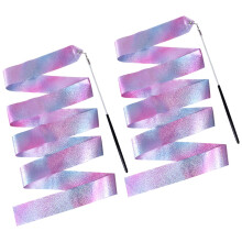 Dewocke 2PCS Gymnastic Ribbon 2M with Wand, Sparkling Dance Ribbon, Dance Ribbons for Kids, Twirling Baton, Long Ribbon Streamers, Rhythmic Gymnastic