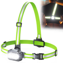 Rolgno Running Lights for Runners 500 Lumens Rechargeable Running Chest Torch 7 Modes 45 Adjustable Beam 360 Hi Vis Reflective Running Vest IPX4