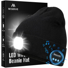 MISERWE LED Beanie with Light, Unisex Rechargeable Flashlight Beanie Hat with Wireless Headphones, Unique Christmas Birthday Gifts for Men Women Blac