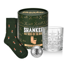 Shanker Golf - Golf Socks on The Rocks - Socks, Whiskey Glass & Golf Ball Ice Stone Set - Golf Gift Set for Men - Size 8-13