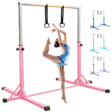 FBSPORT kids Gymnastics Bar Horizontal Bar with Gymnastic Rings,13 Height Adjustable Junior Training gym Bar Gymnastics Training Equipment for Indoor