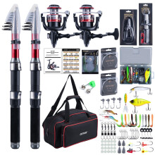 Goture Fishing Rod and Reel Combos with 900D Oxford Bag, 2Pcs Telescopic Fishing Rod + 2Pcs Spinning Reels with Carrier Bag, Fishing Gear Telescopic