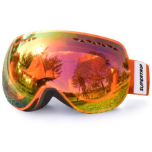 Supertrip Ski Goggles Men & Women Skiing Snowboard Goggles Over Glasses Interchangeable Lens UV400 Protection Anti-fog Snow Skate Goggles Orange Revo