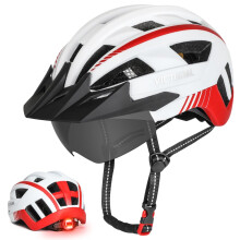 VICTGOAL Bike Helmet MTB Helmet with Removable Magnetic Goggles Detachable Sun Visor and LED Rear Light Road Bike Helmet for Adult Men Women Safety H
