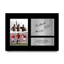 HWC Trading Denis Law, George Best & Bobby Charlton Gift Signed A4 Printed Autograph Gifts Photo Display