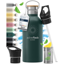 Stainless Steel Water Bottle with Straw, Infuser & 3 Lids: 1 & 0,5L Leak-Proof Vacuum Insulated ACTIVE FLASK Drinking Bottles Hot Cold: Double Walled