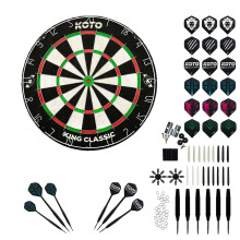 KOTO - King Classic Academy Set (Official Dimensions & Sharp Wring) Dartboard With Staple-Free Bulls-Eye, Incl. 2 Sets KOTO Darts & Bracket, Messing