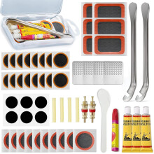 AONAT 56PCS Bike Tyre Puncture Repair Kit with Self-Adhesive Patches, Glue, Tyre Levers, Portable Storage Case for Road, Mountain, Commuter Bikes & M