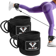 Islero PAIR of Double D Ring Ankle Cuffs Weight Lifting Leg Workout Pulley Cable Machines attachment Hook Gym Straps Neoprene padded support wraps Bo