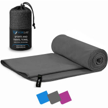 VOXLAY Microfibre towel - compact, ultra lightweight & quick dry - perfect for gym, camping towel, travel towel, 160x80cm, Charcoal Grey - beach towe
