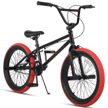 AVASTA 20 Inch Big Kids BMX Bike Freestyle Bicycle for Teen Age 6 7 8 9 10 11 12 13 14 Years Old Boys Girls Teenager with 4 Pegs, Black & Red