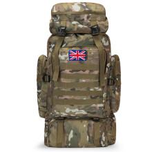 Lesbyit 80L Waterproof Hiking Backpack, Lightweight Tactical Rucksack for Camping & Travel, Large Capacity, with 2 British Flags, CP