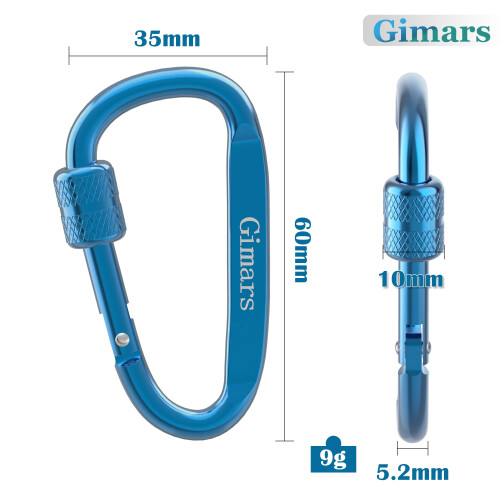 Gimars 10 PCS 6cm D Shape with Locking Screw Nuts Springloaded Gate Carabin 1