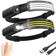 Demlaies Head Torch Rechargeable, 2-Pack 3000 Lumen Super Bright 3*COB Wide Beam Luxelight LED Headtorch, 6 Modes Motion Sensor, Waterproof Lightweig