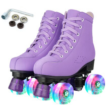 XUDREZ Women Roller Skates High Top Shoes Double Row Shiny Roller Derby Skates Four Wheel Unisex PU Classic Skates for Beginner Indoor Outdoor (Purpl